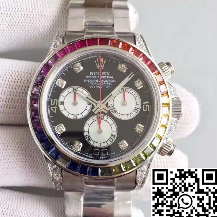 116595RBOW Black Daytona Rolex BL Cosmograph Dial Factory Rainbow 1225